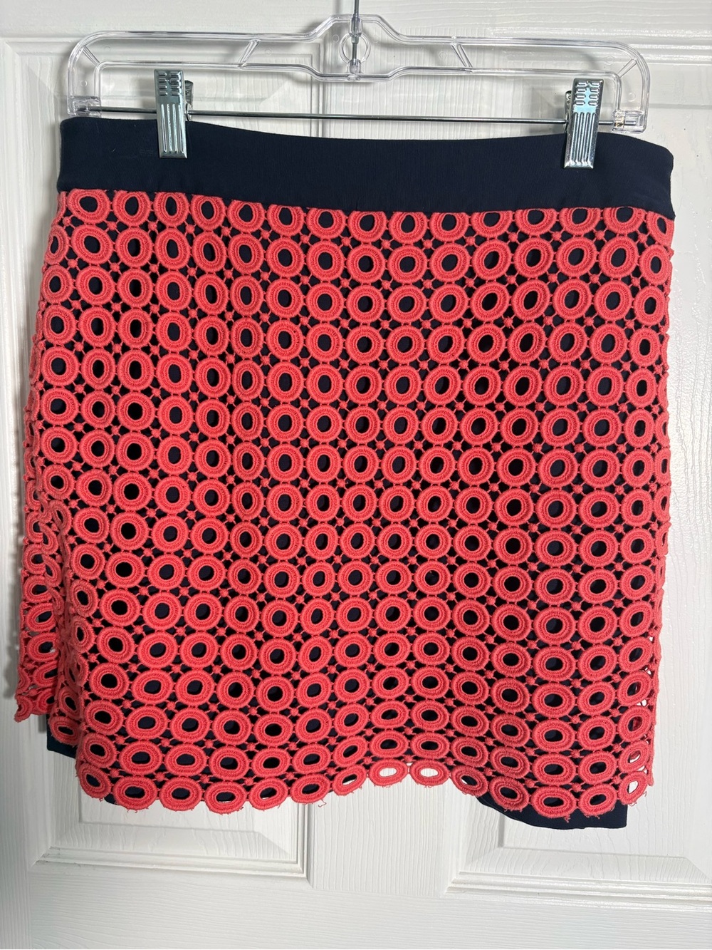 LOFT Coral Crochet Mini Skirt with Navy Waistband Size 4